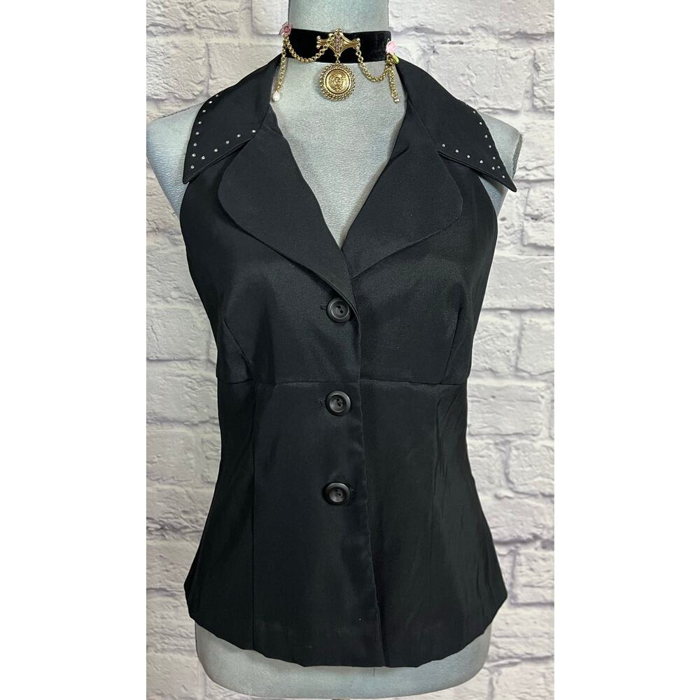 Vintage Y2K Be Smart Sleeves Button Up Blouse with Wide Collar & Rhinestones